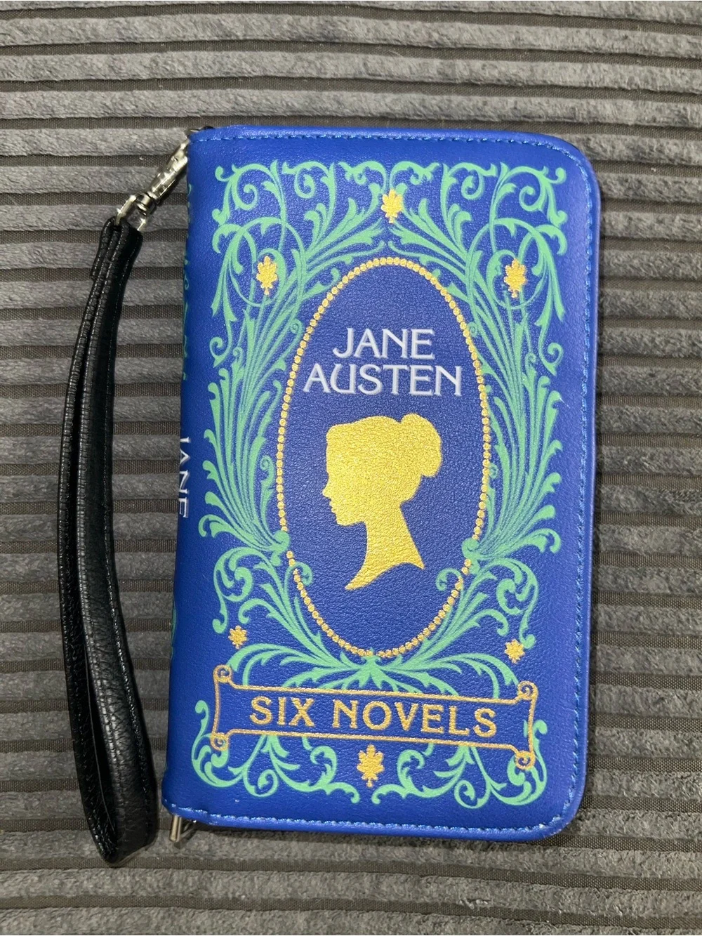 Jane Austen Six Novels Book Style Zip Around Wallet Wristlet Blue